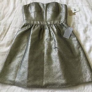 aidan mattox // metallic gold strapless mini dress